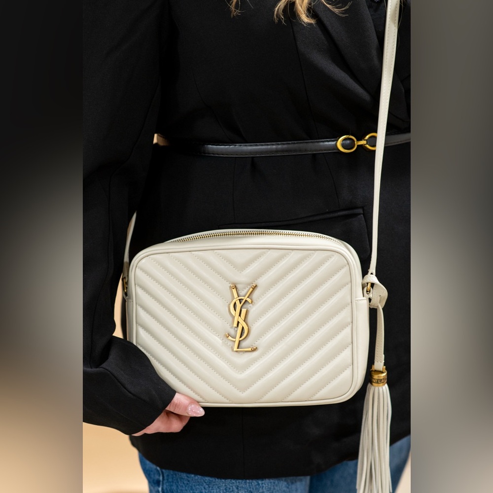Yves Saint Laurent Ivory Cream Medium Lou Quilted Crossbody Bag